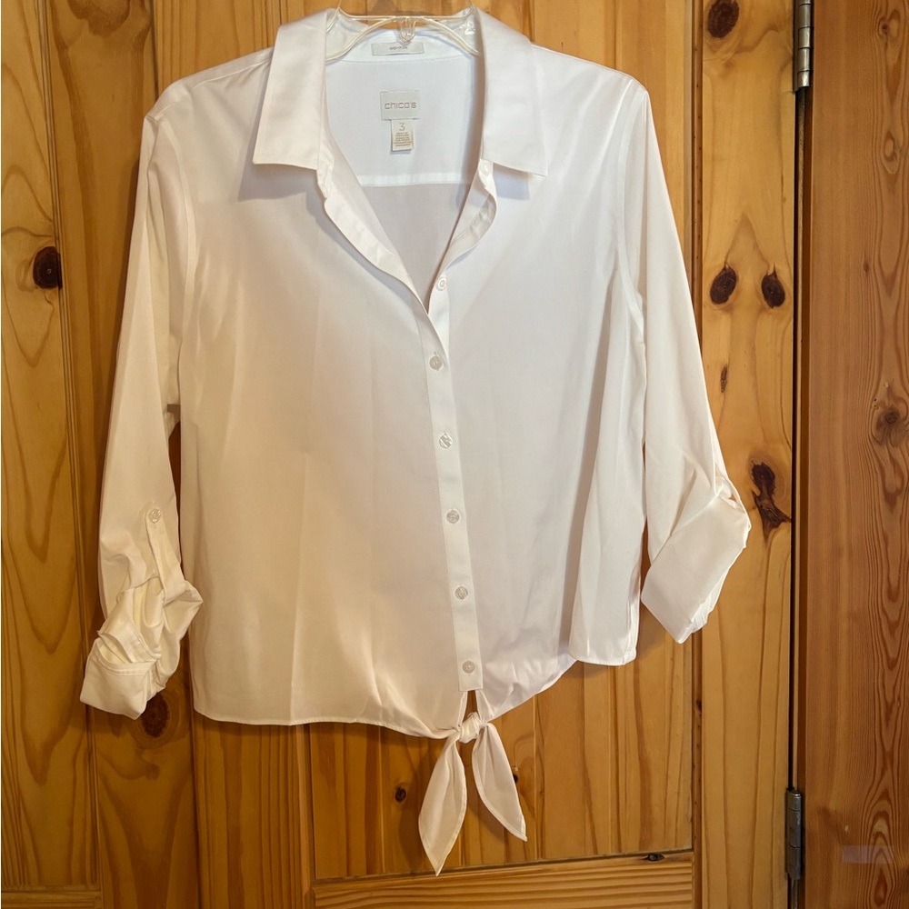 Chico no iron long sleeve white tie front shirt